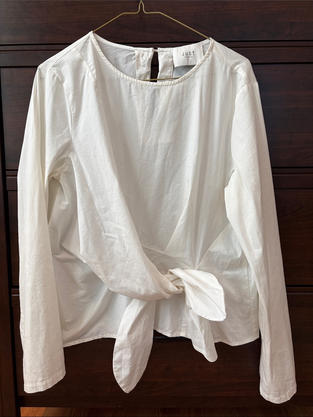 Just Female White Tie-Front Long Sleeve Blouse